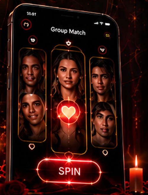 Group Match phone preview with a SPIN button